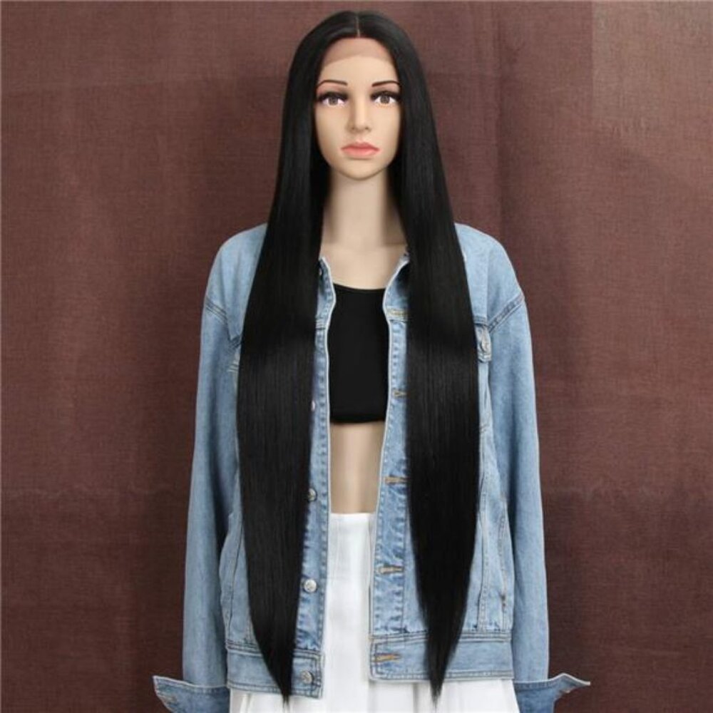 38" Super Long Straight Wigs Lace Front Wigs 6" Deeper Middle Part Wig Black
